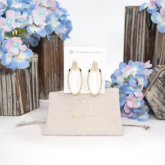 Kendra Scott Essie Gold Pave CZ Open Frame Earrings NWT - Picture 1 of 4